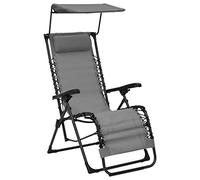 ZQQLVOO Chaise longue pliante avec toit pare-soleil en textilène gris, chaise de jardin réglable pour terrasse, balcon, cadre en acier robuste, fauteuil d'extérieur résistant aux intempéries avec
