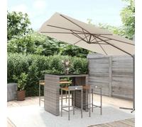 ZQQLVOO Ensemble de bar de jardin 5 pièces en polyrotin gris en bois massif d'acacia | Tabouret de bar avec repose-pieds, plateau de table en verre trempé, cadre en acier revêtu par pulvérisation, pour terrasse