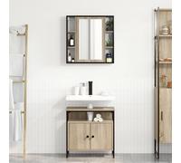 ZQQLVOO Ensemble de meubles de salle de bain 2 pièces en chêne Sonoma avec armoire miroir murale et armoire sur pied, solution de rangement moderne avec quatre étagères, fonctionnel
