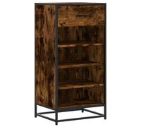 ZQQLVOO Étagère à chaussures en chêne fumé 48 x 38 x 97,5 cm avec cadre en | Design en grille ventilée, plusieurs compartiments, plaque supérieure robuste, support mural inclus