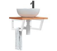 ZQQLVOO Étagère de lavabo murale en acier et bois de hêtre massif - Plateau de lavabo flottant avec support pour salle de bain - Structure en acier robuste avec plateau en bois de hêtre