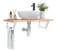 ZQQLVOO Étagère de lavabo murale en acier et bois de hêtre massif - Plateau de lavabo flottant avec support pour salle de bain - Structure en acier robuste et plateau en bois de hêtre