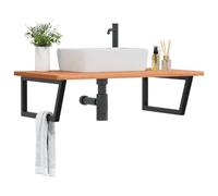 ZQQLVOO Étagère de lavabo murale en acier et bois de hêtre massif - Plateau de lavabo flottant avec support pour salle de bain - Design moderne, peu encombrant et durable - Robuste