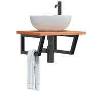 ZQQLVOO Étagère de lavabo murale en acier et bois de hêtre massif - Plateau de lavabo flottant avec support pour salle de bain - Structure en acier robuste et plateau en bois de hêtre