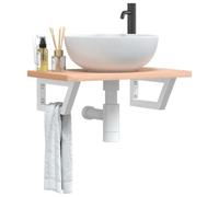 ZQQLVOO Étagère de lavabo murale en acier et bois de hêtre massif - Plateau de lavabo flottant avec support pour salle de bain - Étagère peu encombrante avec structure en acier