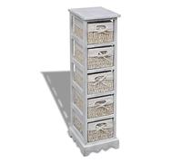 ZQQLVOO Étagère en bois blanche avec 5 paniers, armoire d'appoint robuste pour le rangement et la décoration de la pièce de style maison de campagne, avec support mural pour la sécurité