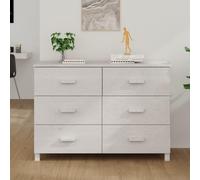 ZQQLVOO HAMAR Buffet blanc 113 x 40 x 80 cm en pin massif avec 6 tiroirs - Solution de rangement stable et surface de rangement décorative pour le salon et la salle à manger