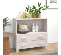 ZQQLVOO HAMAR Buffet blanc 85 x 35 x 80 cm en pin massif avec 1 compartiment et 2 tiroirs, armoire à tiroirs robuste en pin avec espace de rangement pour articles de décoration