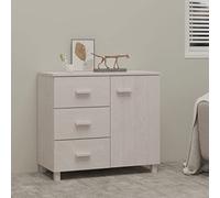ZQQLVOO HAMAR Buffet blanc 90 x 40 x 80 cm en pin massif avec 1 porte et 3 tiroirs - Solution de rangement stable en bois de pin pour salon et salle à manger, décoratif