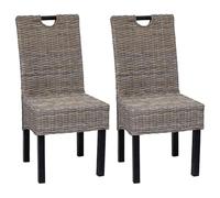 ZQQLVOO Kubu Lot de 2 chaises de salle à manger en rotin et bois de manguier tressées à la main pour cuisine et salon Confortable et stable