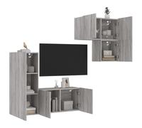 ZQQLVOO Lot de 4 meubles de salon gris Sonoma en bois composé, meuble TV mural avec beaucoup d'espace de rangement pour livres et médias, montage mural pour maximiser l'espace au sol, polyvalent