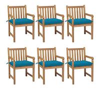 ZQQLVOO Lot de 6 chaises de jardin avec coussin bleu clair en teck massif, chaises de salle à manger pour extérieur, chaises pour patio, terrasse, jardin, cour