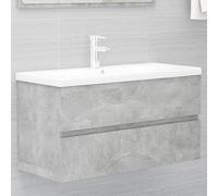 ZQQLVOO Meuble sous lavabo avec bac encastrable gris béton en bois et bassin en céramique avec trop-plein et espace de rangement