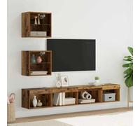ZQQLVOO Meuble TV mural moderne avec LED - En bois - Étagère en verre - Bandes LED alimentées par USB - Compartiments spacieux pour espace de rangement - 5 V CC - Salon élégant