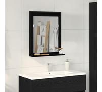 ZQQLVOO Miroir de salle de bain noir chêne 50 x 12 x 60 cm - En bois - Montage mural - Miroir plat moderne - Avec étagère intégrée - Style minimaliste - Peu encombrant
