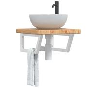 ZQQLVOO Plateau de lavabo flottant en chêne avec support en acier pour salle de bain, montage mural, plateau de table robuste, design peu encombrant, installation flexible du lavabo