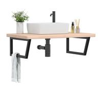 ZQQLVOO Plateau de lavabo flottant en chêne massif avec support en acier pour salle de bain, montage mural, robuste et peu encombrant, non pré-percé pour flexible