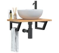 ZQQLVOO Plateau de lavabo flottant en chêne massif avec support en acier pour salle de bain - Montage mural, peu encombrant, robuste et durable, design moderne, installation facile