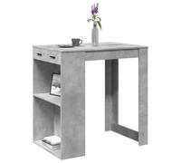 ZQQLVOO Table de bar gris béton 102 x 70 x 103,5 cm en bois avec 2 étagères et 1 tiroir de rangement pour bouteilles, vin, livres, cadre photo, ustensiles de cuisine, vaisselle - durable