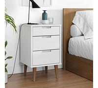 ZQQLVOO Table de chevet MOLDE - Blanc - 40 x 35 x 65 cm - Bois massif de pin avec 3 tiroirs - Cadre en bois robuste et vernis UV pour un rangement stable - Design scandinave