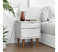 ZQQLVOO Table de chevet Molde blanche 40 x 35 x 48 cm en pin massif avec 2 tiroirs et plateau supérieur robuste, vernis UV pour une qualité durable et un design scandinave, stable