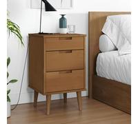 ZQQLVOO Table de chevet MOLDE Marron 40 x 35 x 65 cm en pin massif avec 3 tiroirs, cadre en bois robuste et surface laquée UV pour espace de rangement et stabilité, design scandinave