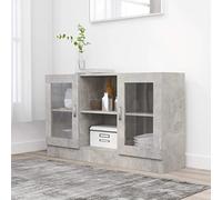 ZQQLVOO Vitrine gris béton 120 x 30,5 x 70 cm en bois avec 2 compartiments et 2 portes pour le rangement et la présentation de livres, appareils multimédias, objets décoratifs, cadres photo