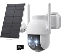 ZREE Caméra de surveillance extérieure Batterie - Caméra 2K Surveillance Extérieure Solaire 360° WLAN Caméra Extérieure Sans Fil avec Vision Nocturne Couleur, 32GB