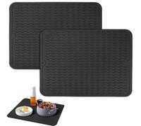 zrfgbxim 2 Pcs Tapis de Séchage Vaisselle en Silicone, 40x30 cm Tapis Egouttoir Vaisselle, Tapis égouttoir Vaisselle Antidérapant, Tapis de Drainage de Cuisine, Tapis Organisateur d'évier en (Noir)