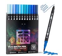 ZSCM Lot de 12 marqueurs à pointe fine et pinceau pour livres de coloriage pour adultes, sans circulation sanguine, bleu océan pour paysages ciel et mer, effets aquatiques et mandalas