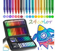 ZSCM Lot de 48 stylos à gel métalliques pailletés, 24 couleurs avec 24 recharges pour stylo pailleté dans un sac en toile pour coloriage, dessin, scrapbooking, journalisation pour adultes