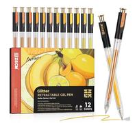 ZSCM Stylos à encre gel rétractables à paillettes - 12 couleurs - Grande capacité - Jaune pailleté métallique - Pointe fine de 1 mm - Écriture lisse - Pour livres de coloriage et prise de notes
