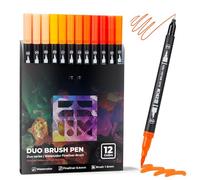 ZSCM Tons d'orange Duo Tip Marqueurs, lot de 12 marqueurs fins et à pointe pinceau pour livres de coloriage pour adultes sans débordement, marqueurs orange coucher de soleil pour scènes d'automne