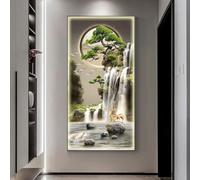 ZSCNYHMT Décoration Murale LED 3D, Peinture Artistique en Cristal Porcelaine Paysage, Alimentation Plug-in avec télécommande, luminaire Mural décoratif Salon Couloir entrée(D,27.6 * 55.1in)
