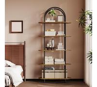 Zstar 5 Tier Arched Open Bookshelf, Wooden Bookcase Storage Shelf with Metal Frame Plant Stand, Home Office Shelf Storage Organizer for Living Room, Home Office, Bedroom