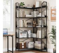 Zstar Bibliothèque d'angle L 72" 5 étagères noir gaufré | structure métallique robuste. Idéale pour salon, chambre ou bureau.