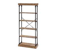 Zstar Bibliothèque Industrielle 6 Niveaux 188 cm, Grand étagère Ouverte Style Farmhouse Rustique - Bois & métal Noir - Meuble de Rangement/présentoir - Salon/Chambre/Bureau - Couleur : rétro