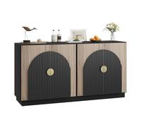 Zstar Buffet à rainures avec Portes arquées - Grand Meuble de Rangement pour Salle à Manger, Cuisine ou Salon - Style Vintage élégant - Finition Noire - Couleur : Black