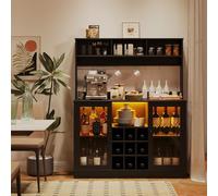 Zstar Buffet Bar en Bois Moderne avec LED - Étagères réglables, Rangement vin et Verres, 9 casiers, 6 Crochets, Prise intégrée - Idéal Cuisine ou Salon - Couleur : Black US Standard
