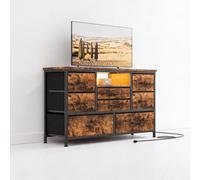 Zstar Buffet d’entrée Industriel 8 tiroirs Simili Cuir Noir, éclairage LED Actif, Module de Recharge intégré, Structure métal - Plateau Bois Chaleureux