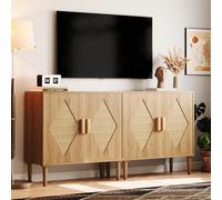 Zstar Buffet moderne en rotin - Portes en cannage, étagères réglables, pieds en bois massif - Meuble de rangement polyvalent pour salle à manger, cuisine, salon ou entrée - Style artisanal - Couleur :