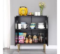 Zstar Buffet Noir Portes en Relief Pieds métalliques | Meuble de rangement chic pour entrée, salon ou salle à manger.
