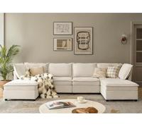 Zstar Canapé Angle U Chenille modulable Housses lavables Pouf Porte-gobelet