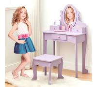 Zstar Coiffeuse en Bois pour Enfants - Miroir réglable - Tabouret Assorti - Set Maquillage et Jeu d’Imitation Fillettes 4-9 Ans - Mobilier Chambre d’Enfant - Couleur : Violet, sans lumièreère