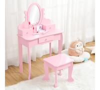 Zstar Coiffeuse Enfant en Bois - Design Rose Charmant - avec Miroir et tiroir - Ensemble Maquillage et Tabouret - Idéale pour Filles 4-9 Ans - Mobilier Chambre - Couleur : Rose, sans lumièreère