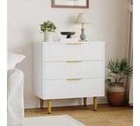 Zstar Commode 3 tiroirs cannelés Blanche métal doré | disponible en 3, 5 ou 6 tiroirs avec poignées et pieds métalliques, finition noir ou vert, chambre, salon et entrée