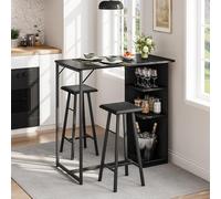 Zstar Ensemble Bar 3 pièces Industriel Noir Table + 2 tabourets | design industriel compact, finition bois rustique et noir, mobilier gain de-place pour cuisine, appartement et salon