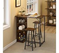 Zstar Ensemble Bar 3 pièces Style rétro Table + 2 tabourets | design industriel compact, finition bois rustique et noir, mobilier gain de-place pour cuisine, appartement et salon