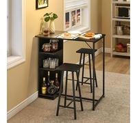 Zstar Ensemble Repas 3 pièces Noir Compact Table + 2 Tabouret | design industriel compact, finition bois rustique et noir, mobilier gain de-place pour cuisine, appartement et salon