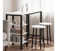 Zstar Ensemble Table de Bar 3 pièces avec 3 étagères - Mobilier Gain de Place pour Cuisine ou Petit Appartement - Table Haute Moderne avec 2 tabourets - Plateau Noir sablé et Structure Noire - Black